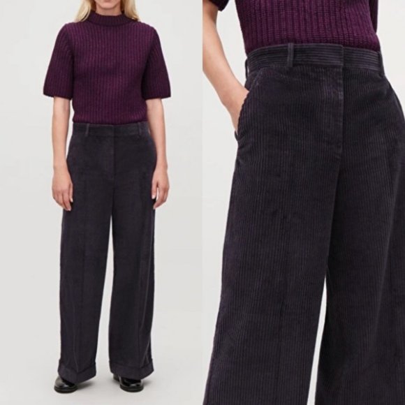 Relaxed Turnup Corduroy Trousers Purple 